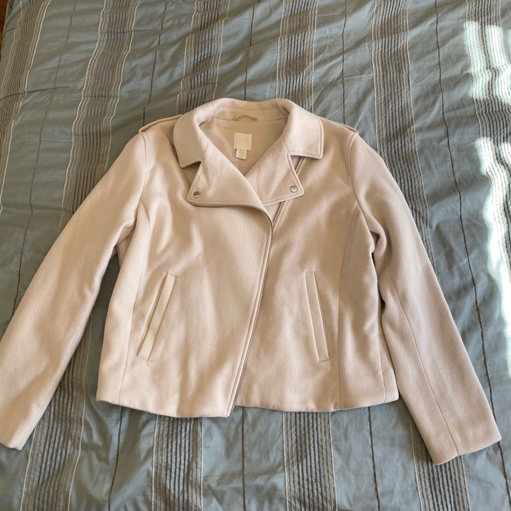 Cream Fabric Zip-Up Jacket